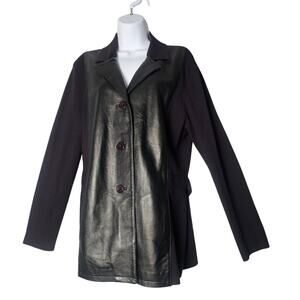 Anne Klein AK Women’s Black Leather & Knit Blazer Jacket Size XL Y2K Officecore